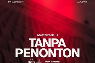 Grafis resmi pengumuman pertandingan PSM Makassar vs Bhayangkara FC digelar tanpa penonton di Stadion Gelora BJ Habibie demi keamanan Kamtibmas.