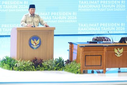 Presiden Prabowo saat Rapat Koordinasi Nasional Pemerintah Pusat dan Daerah Tahun 2026 di Sentul International Convention Center (SICC), Senin (2/2/2026).