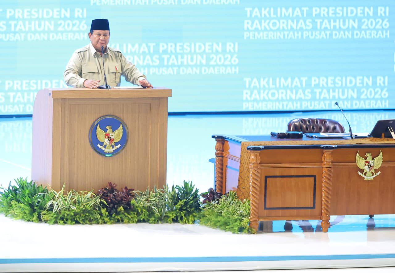 Presiden Prabowo saat Rapat Koordinasi Nasional Pemerintah Pusat dan Daerah Tahun 2026 di Sentul International Convention Center (SICC), Senin (2/2/2026).