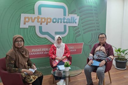 Direktur Hilirisasi dan Kemitraan, Kemendiktisaintek, Prof. Yos Sunitiyoso dan Kepala Pusat Perlindungan Varietas Tanaman dan Perizinan Pertanian (PPVTPP), Leli Nuryati dalam diskusi spesial edisi PVTPP On Talk di Jakarta, Jumat (6/3/2026).