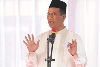 Andi Amran Sulaiman pada Halal Bihalal KKMB di Makassar, Sabtu, 28 Maret 2026. Foto: Muliadi Saleh.