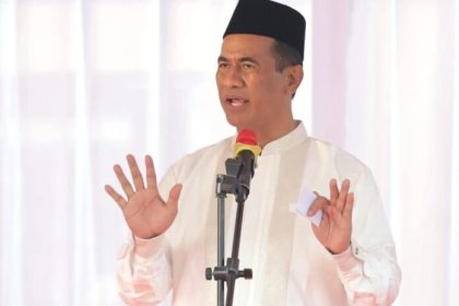 Andi Amran Sulaiman pada Halal Bihalal KKMB di Makassar, Sabtu, 28 Maret 2026. Foto: Muliadi Saleh.