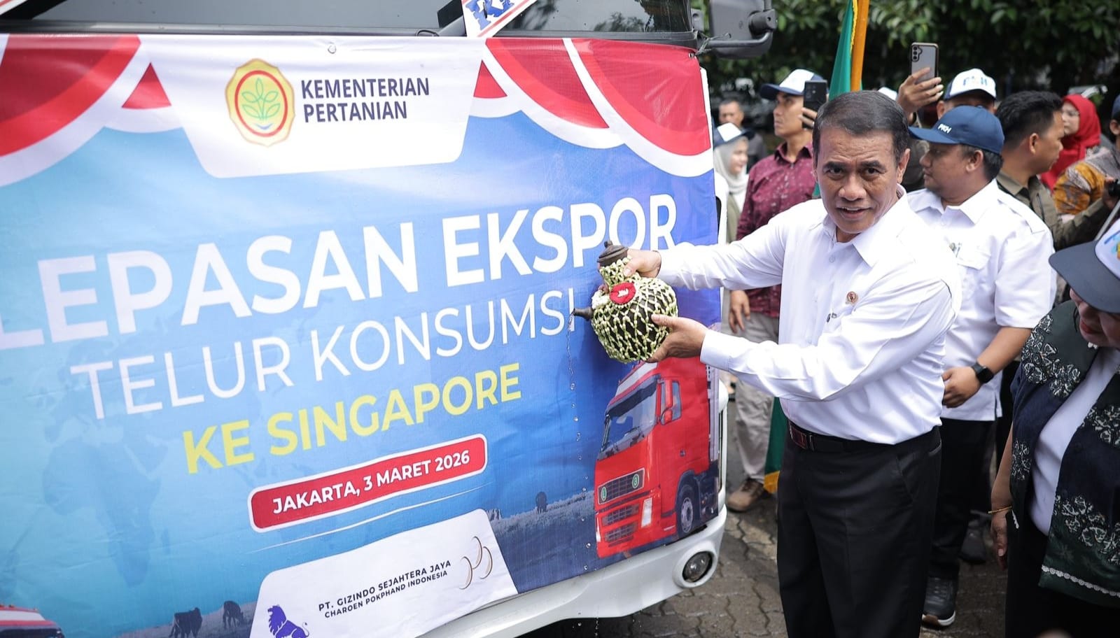 Menteri Pertani RI, Andi Amran Sulaiman dalam acara pelepasan ekspor di Kantor Kementan Jakarta, Selasa (3/3/2026).