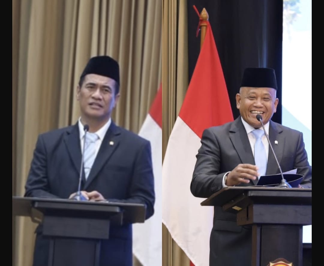 Mentan Amran Sulaiman menyambut Wamentan Saleh Mustafa di lingkungan Kementerian Pertanian (Kementan), Senin (5/10)