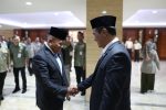 Mentan Amran Sulaiman menyambut Wamentan Saleh Mustafa di lingkungan Kementerian Pertanian (Kementan), Senin (5/10)